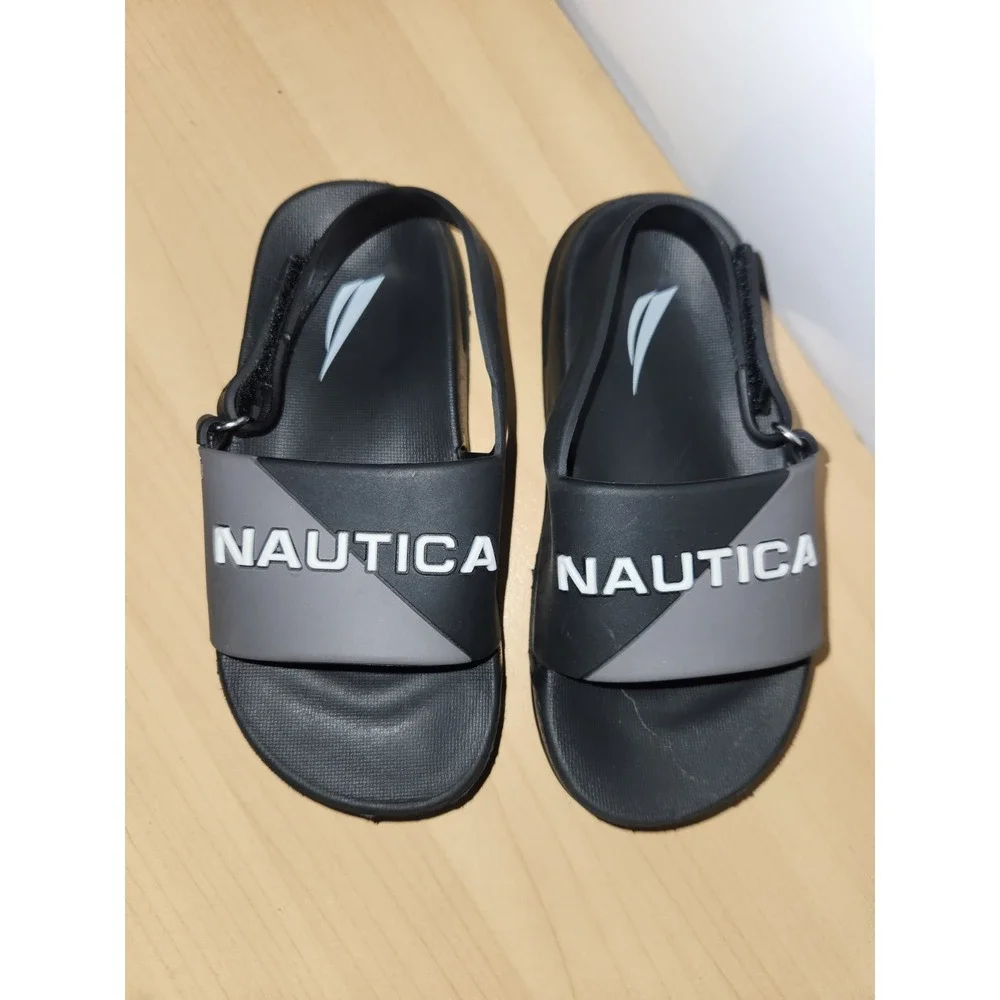 Nautica Black/White/Gray Toddler Boy Sandals/Slides Size 8~RARE HARD‎ TO FIND